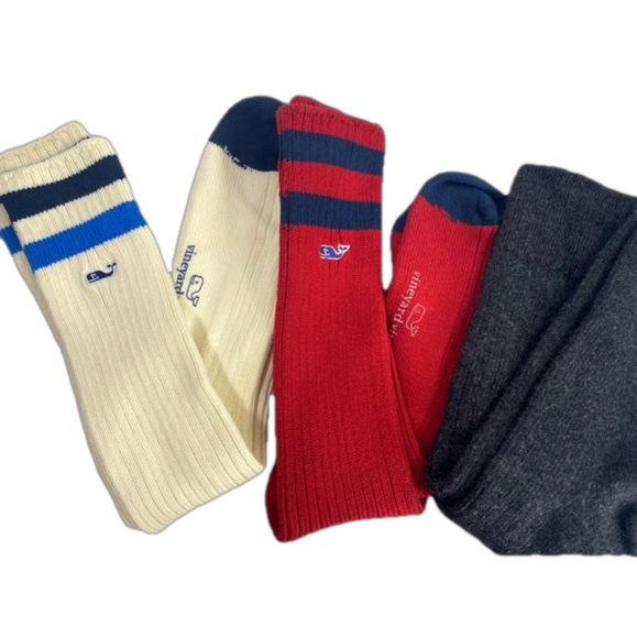 Vineyard Vines 3 Pairs Red Navy, Cream Blue Navy, Charcoal Gray Tube Socks NWOT - Picture 5 of 6